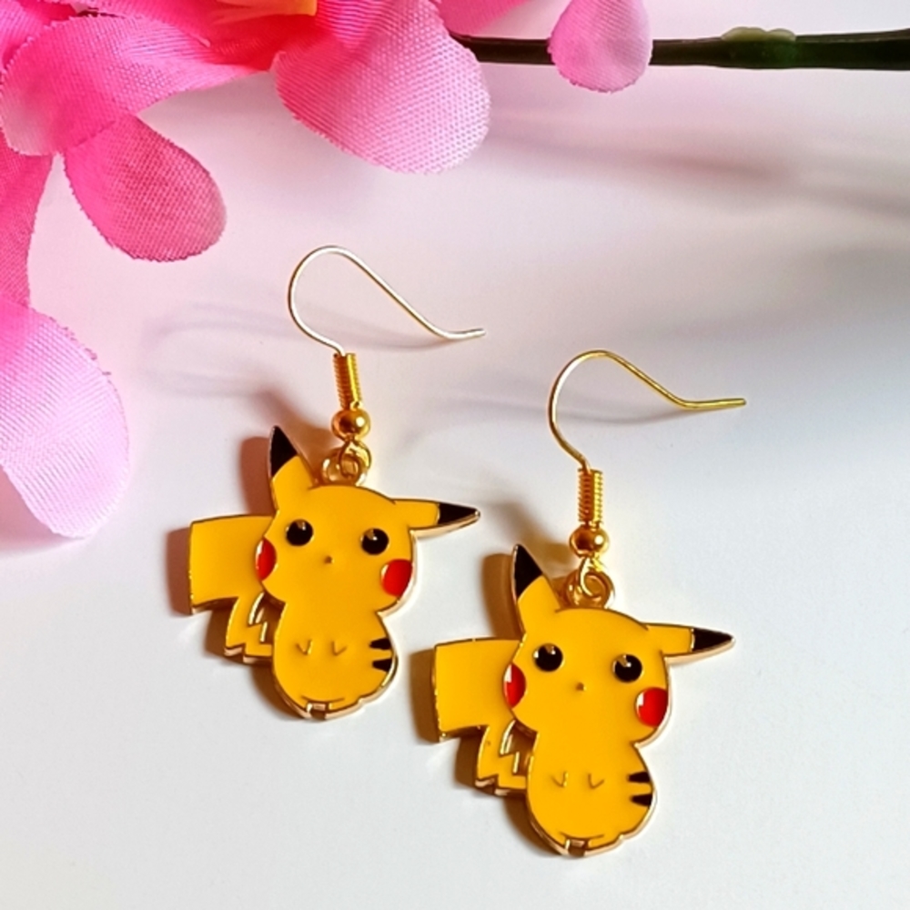 Cute Pokémon Pikachu Oil Painted Handmade Earrings